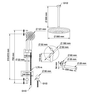 Душевой комплект Swedbe Platta 5543G1 хром/серый