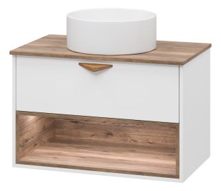 Подвесная тумба под раковину Brevita Bergen BER-07080-19-01-1Я с подсветкой 80см дуб Галифакс олово/белый