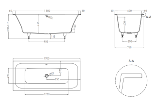 Ванна из искусственного камня Salini Orlanda Axis Kit S-Sense 103313MRF 170x75см RAL полностью