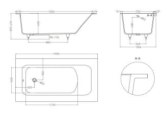 Ванна из искусственного камня Salini Orlanda Plus S-Sense 102014GRF 190x100см RAL полностью