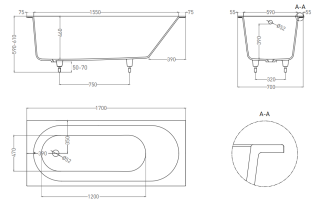 Ванна из искусственного камня Salini Ornella S-Sense 102313GRF 170x70см RAL полностью