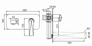 Встраиваемый смеситель для раковины Boheme Venturo 375-SGM антрацит глянец