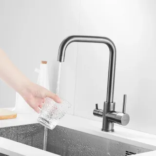 Смеситель для кухни Shevanik S228T с подключением фильтра оружейная сталь