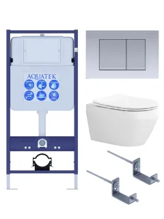 Комплект SET AQUATEK ЛЕЯ cm-011 4в1 унитаз с инсталляцией кнопкой и сиденьем микролифт