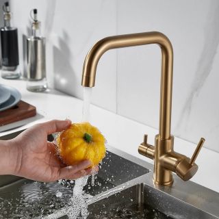 Смеситель для кухни Shevanik S228G с подключением фильтра золотой сатин