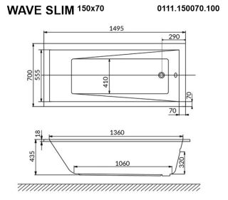 Акриловая ванна Whitecross Wave Slim 0111.150070.100 150x70см белый глянец