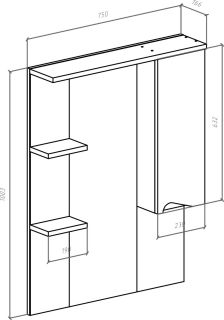 Зеркало-шкаф с подсветкой Bellezza Эйфория 80см правый красный 00000005414