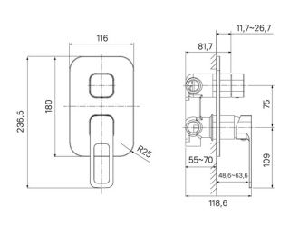 Встраиваемый смеситель с тремя выходами IDDIS Slide SLISB00i68 хром