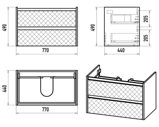 Подвесная тумба под раковину Brevita Chester CHE-09080-49502Я 80см серый/дуб Чарльстон темно-коричневый