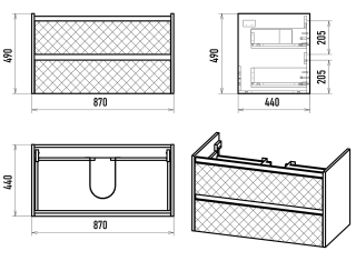 Подвесная тумба под раковину Brevita Chester CHE-09090-49502Я 90см серый/дуб Чарльстон темно-коричневый