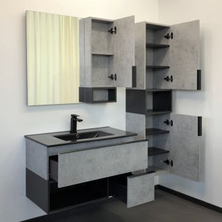 Comforty Тумба-умывальник Франкфурт 90 см 00-00006503 бетон светлый с черной раковиной