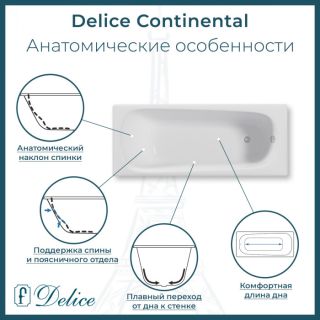 Ванна чугунная Delice Continental DLR230626R-AS 160х70 с отверстиями под ручки и антискользящим покрытием