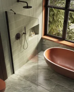 Душевая перегородка в профиле by Deonria P-195-79-8-T-B 79см чёрный/прозрачный