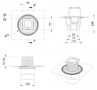 Душевой трап Berges Zentrum Antik 091464 10см хром глянец