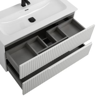База под раковину Cezares подвесная с двумя выкатными ящиками, Bianco Lucido, 1000x457x500, DUET-N-1000-2C-SO-BL
