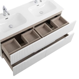 База под раковину Cezares подвесная с четырьмя выкатными ящиками для раковины с двумя чашами, Bianco Lucido, 1200x450x500, DUET-N-1200-4C-SO-2-BL