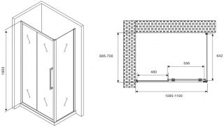 Душевой уголок ABBER Schwarzer Diamant AG30110H-S70 110x70см хром