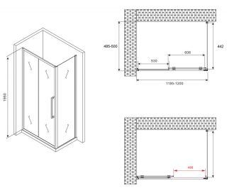 Душевой уголок ABBER Schwarzer Diamant AG30120H-S50 120x50см хром