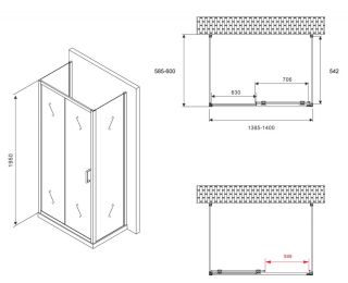 Душевой уголок ABBER Schwarzer Diamant AG30140B-S60B-S60B 140x60см чёрный