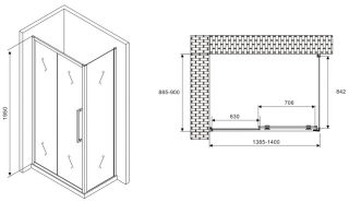 Душевой уголок ABBER Schwarzer Diamant AG30140MH-S90M 140x90см хром