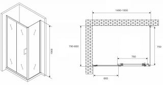 Душевой уголок ABBER Schwarzer Diamant AG301505-S805 150x80см хром