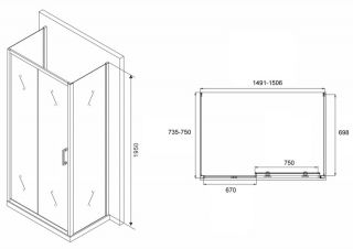 Душевой уголок ABBER Schwarzer Diamant AG30150B-S75B-S75B 150x75см чёрный