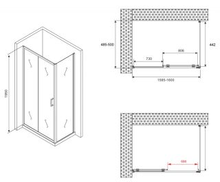 Душевой уголок ABBER Schwarzer Diamant AG30160B-S50B 160x50см чёрный