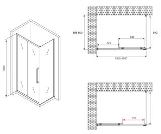 Душевой уголок ABBER Schwarzer Diamant AG30160BH-S60B 160x60см чёрный