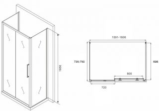 Душевой уголок ABBER Schwarzer Diamant AG30160BH-S75B-S75B 160x75см чёрный