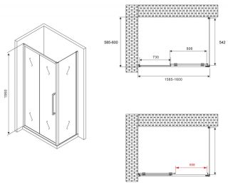 Душевой уголок ABBER Schwarzer Diamant AG30160MH-S60M 160x60см хром