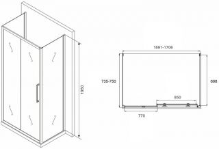 Душевой уголок ABBER Schwarzer Diamant AG30170MH-S75M-S75M 170x75см хром
