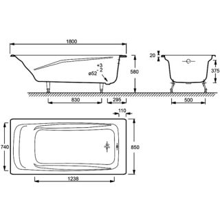 Чугунная ванна  Jacob Delafon REPOS  E2904-S-00 180 x 85