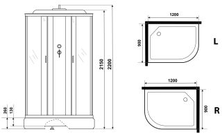 Душевая кабина Niagara NG-33294-14RF с гидромассажем 120x90см серебро/матовое