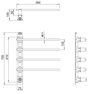 Полотенцесушитель электрический встраиваемый Wonzon & Woghand Dortmund WW-A364-MB 58x70 см с внутренней частью чёрный матовый