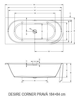 Акриловая ванна Riho Desire Corner Glossy Sparkle System Fall B087009005 R 184x84см с аэромассажем заполнение через перелив белый