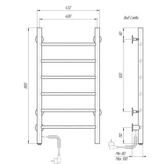 Полотенцесушитель электрический Domoterm Аврора DMT 109-6 40х80 EK L чёрный