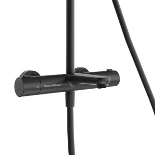 Душевая стойка Kerama Marazzi Fonte FO.301.KM.BLK.M с термостатом на три потока с фиксированным изливом и механическим смесителем чёрный матовый