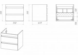 Подвесная тумба под раковину Misty Фостер под стиральную машину 55см с двумя ящиками белый