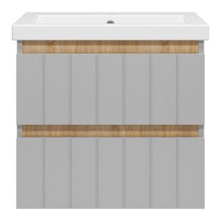 Подвесная тумба под раковину Misty Грэй 60см серый металлик/дуб Сонома