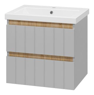 Подвесная тумба под раковину Misty Грэй 60см серый металлик/дуб Сонома