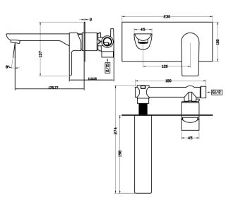 Смеситель встраиваемый для раковины Grocenberg GB599 Золото
