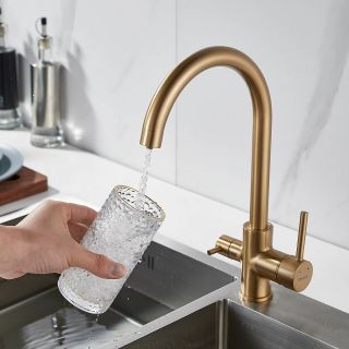 Смеситель для кухни Shevanik S128G с подключением фильтра золотой сатин