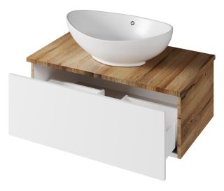Подвесная тумба под раковину Misty Ива 80см белый/дуб Вотан