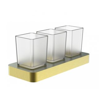 Три стакана для зубных щеток с держателем Wonzon & Woghand Lotte WW-8338-BG брашированное золото