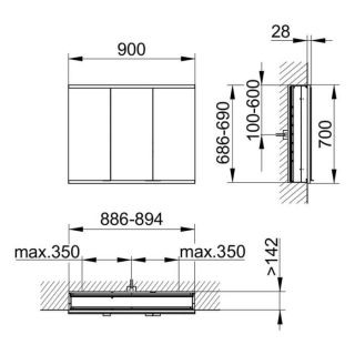 Зеркальный шкаф Keuco Royal Modular 800300090100200 90 см