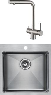 Комплект Paulmark Velten PM905151-BS брашированная нерж. сталь + Смеситель Paulmark Skalen Sk213020-SS для кухонной мойки