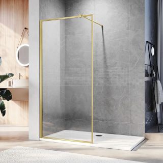 Душевая перегородка Veconi Korato KR-81G, 800x2000, брашированное золото, стекло прозрачное