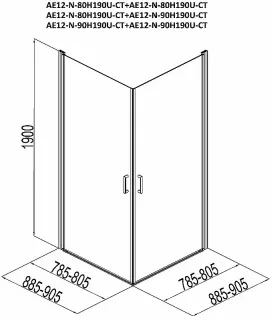 Душевой уголок Aquanet Cinetic AE12-N-80H190U-CT-2 254234 80x80 см стекло прозрачное профиль хром