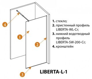 Душевая перегородка CEZARES LIBERTA-L-1-105-120-C-NERO кронштейн 120см