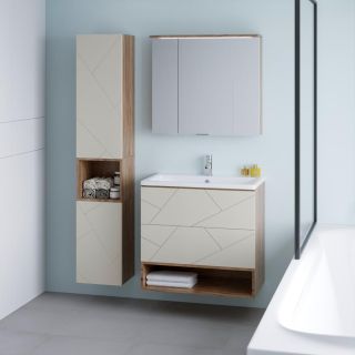 Зеркальный шкаф с подсветкой Бриклаер Кристалл 4627125417207 75 см дуб крафт табачный